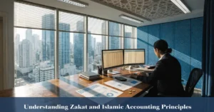 Zakat calculation and Islamic Accounting principles for businesses maintaining ethical financial records and transparent reporting.