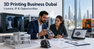 3D Printing Business Dubai showing industrial additive manufacturing, prototyping, business licensing and commercial opportunities.