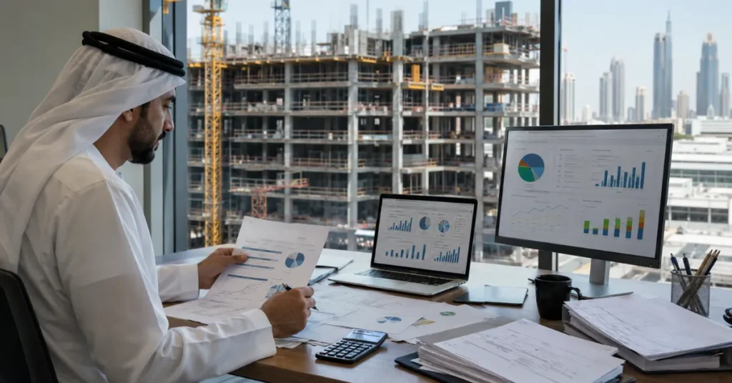 Construction Work in Progress Accounting UAE showing WIP reconciliation between project progress, billing, costs and expected profit.