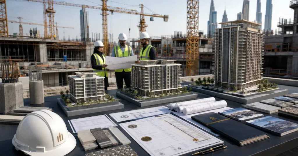 Construction Company Formation UAE contractor classification showing technical staff, engineering documents, project capability and construction resources.