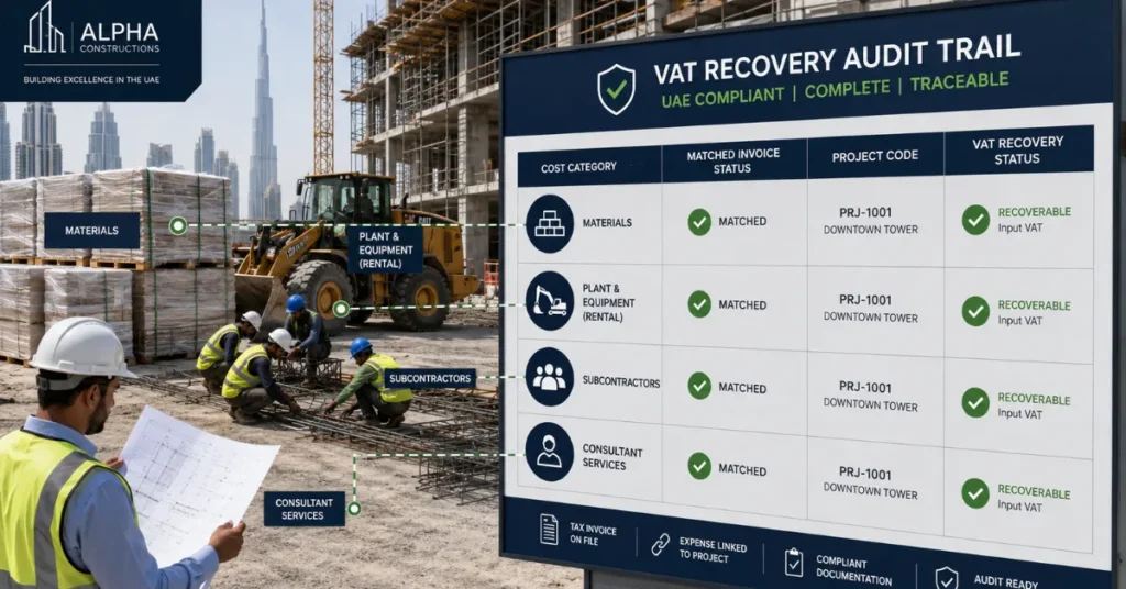 Construction Input VAT Recovery UAE apportionment between commercial, residential and shared construction project costs.
