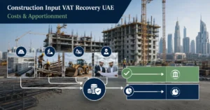 Construction Input VAT Recovery UAE showing construction costs, VAT recovery and project cost apportionment.
