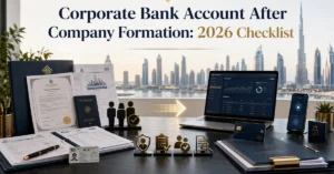 Corporate bank account after UAE company formation showing trade licence, KYC documents, ownership verification and business banking setup.