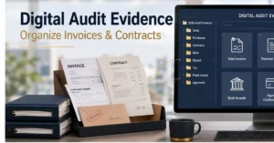 Digital audit evidence system organizing invoices, contracts, approvals and payment records for UAE accounting and audit preparation.