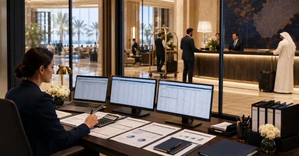 Hotel VAT accounting UAE for bundled hotel packages including room accommodation, breakfast, transfer and spa services.