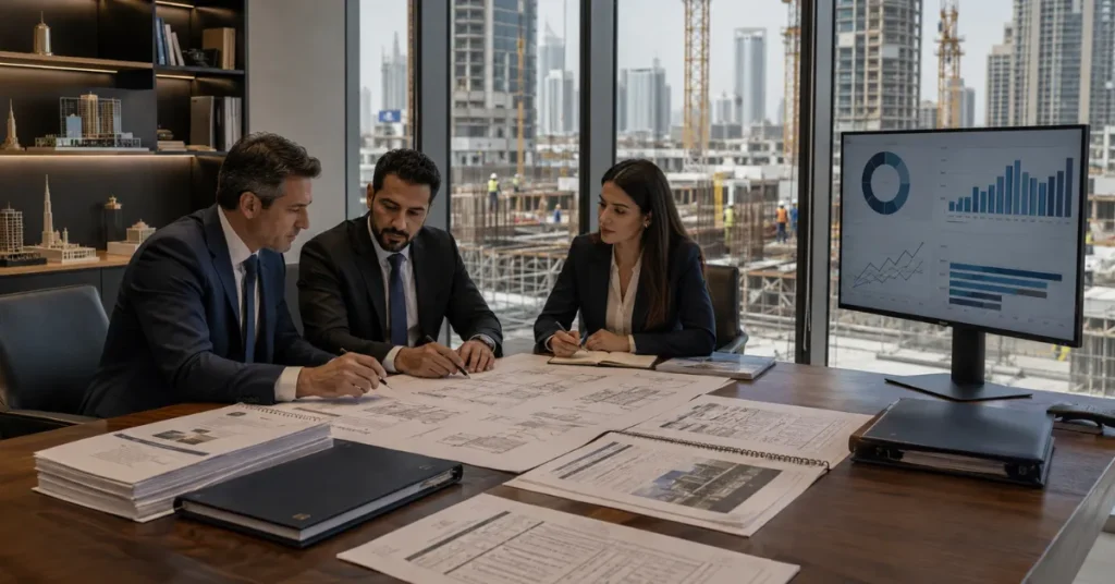 IFRS 15 construction revenue recognition using cost-to-cost progress measurement for a UAE construction project.