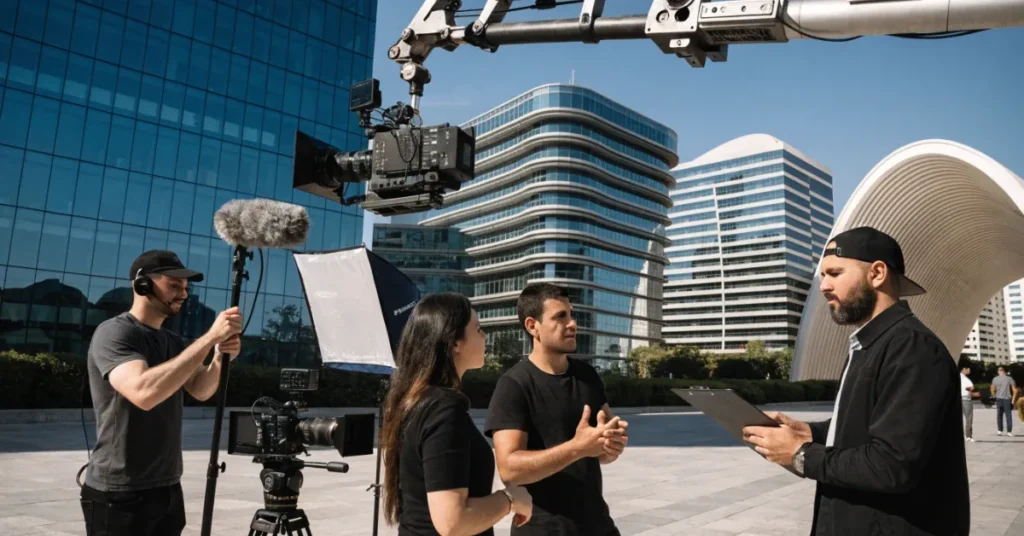 Professional filming operations for Media Production Company Setup in Dubai with licensed production crew and filming permits.