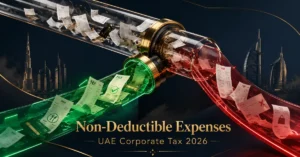 UAE Corporate Tax non-deductible expenses guide showing deductible and restricted business expense classification.
