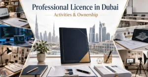 Professional Licence in Dubai showing consultancy, technical, design and specialised service activities with foreign ownership and business setup.