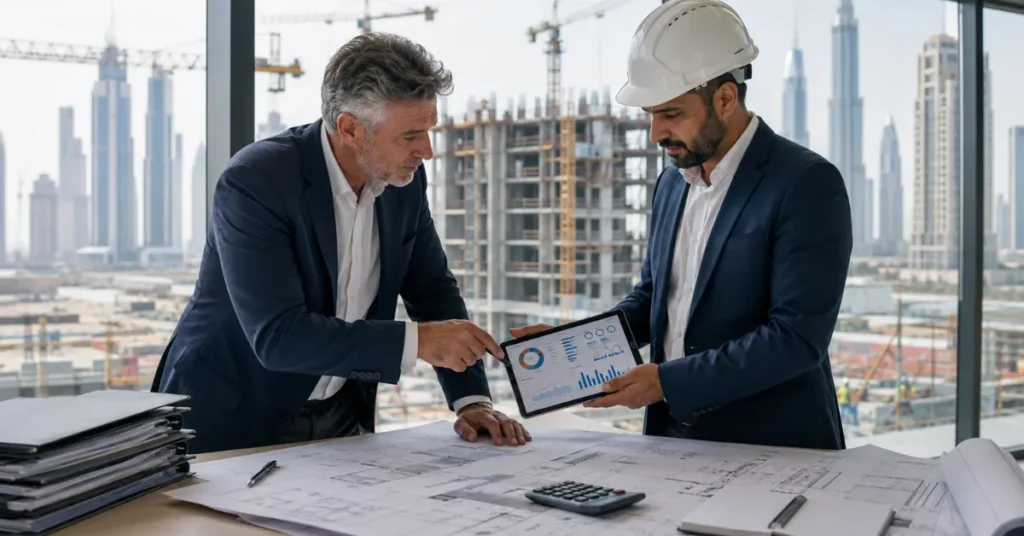 Project Accounting UAE budget versus actual cost tracking for a construction project with cost-to-complete monitoring.
