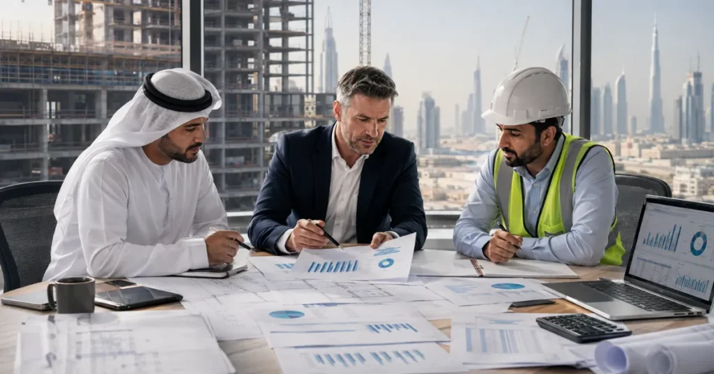 Project Accounting UAE showing construction variation orders, revised project costs and updated profit margin forecasting.