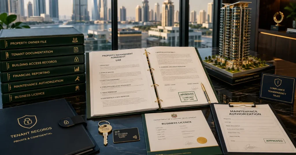 Property Management Licence UAE activities including tenant management, rental administration, inspections and maintenance coordination.