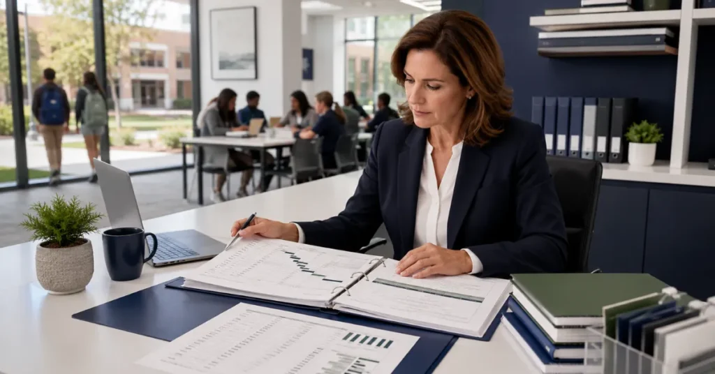 School tuition refund accounting showing student withdrawal, deferred revenue adjustment and refund processing.