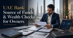 UAE bank source of funds and source of wealth checks showing documented business income, property sale, investments and company capital.