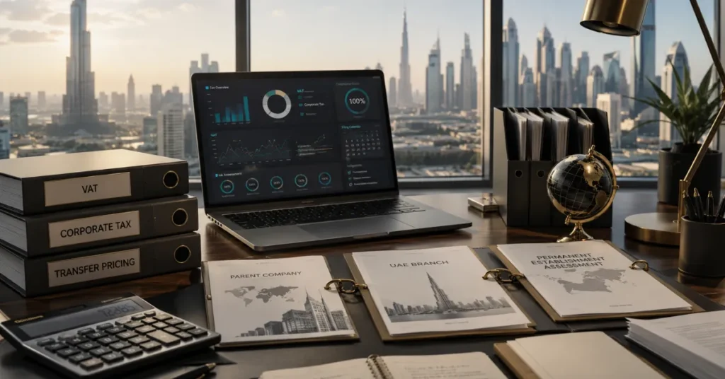 UAE branch Corporate Tax and permanent establishment analysis showing the relationship between a foreign parent company and its UAE operations.