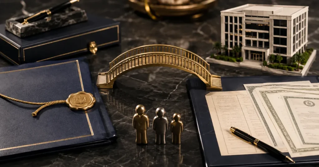 UAE business succession planning showing wills, company shares, shareholder records and ownership transfer working together.