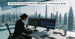 VAT Error Correction process for UAE businesses with VAT return review, financial records, and tax compliance.