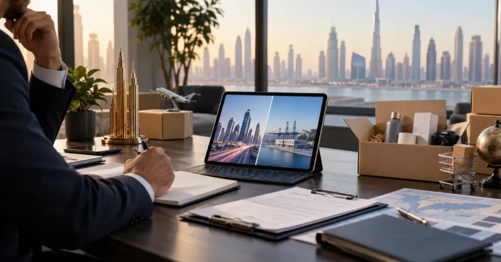 UAE Amazon seller business planning showing imports, customs, inventory, banking and multi-channel e-commerce operations.