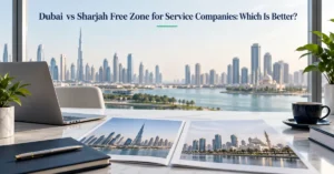 Dubai vs Sharjah Free Zone comparison for UAE service companies based on clients, cost, workspace, visas and growth plans.