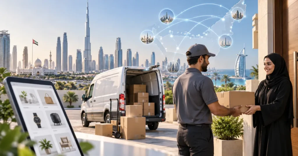 UAE free-zone e-commerce business managing inventory, online orders, fulfilment and delivery to customers across the Emirates.