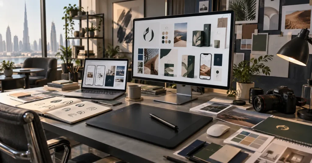 Graphic design business setup in the UAE showing licence, activity selection, workspace, visa, banking and renewal cost planning.