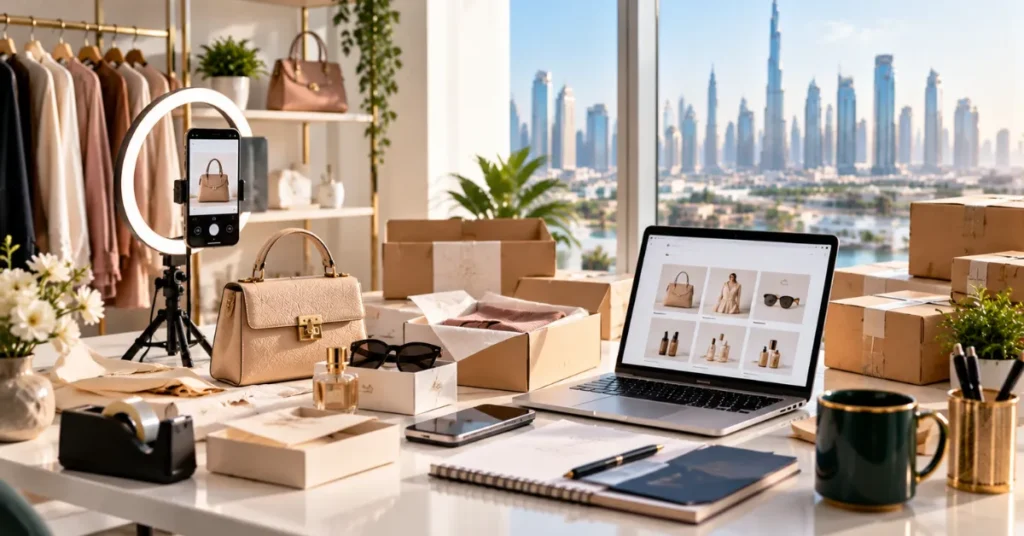 UAE online seller expanding from social media into website and marketplace sales with inventory, payments and business records.