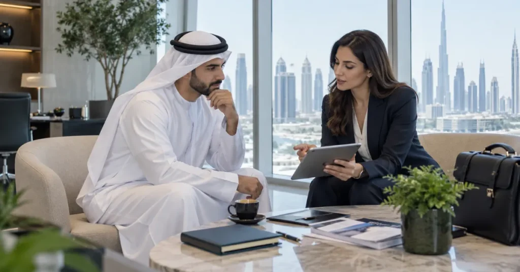 Dubai mainland company planning showing office, establishment, founder visa, employee capacity, banking and future growth requirements.