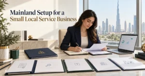 UAE mainland setup for a small local service business showing licence, activity, office and founder visa planning in Dubai.