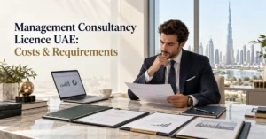 Management Consultancy Licence UAE setup showing business strategy documents, licence planning, activity selection and consultancy company formation requirements.