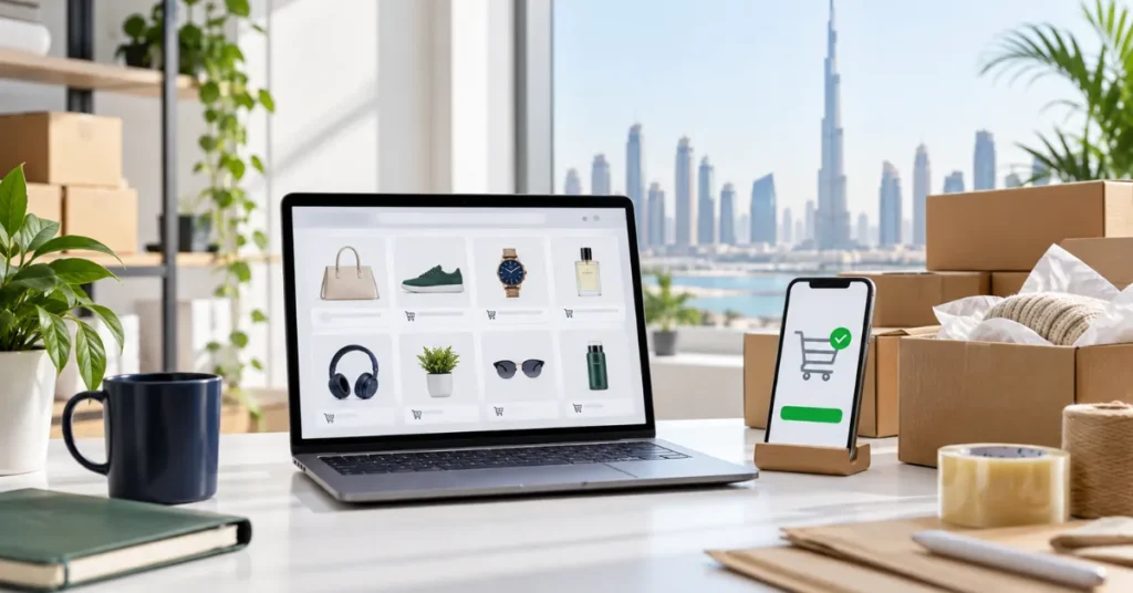 UAE online service business showing a consultant delivering professional services through digital channels without physical inventory.