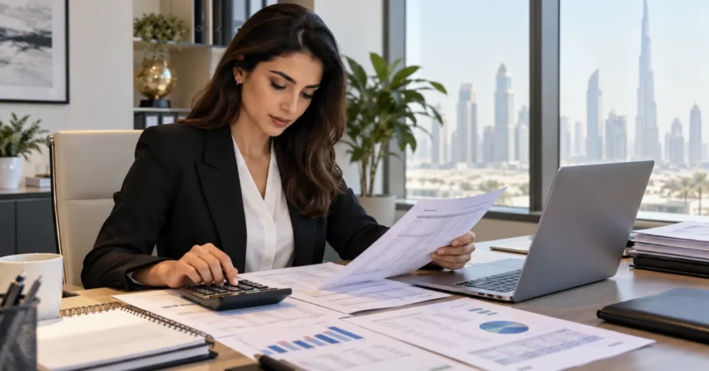 UAE payroll accounting workflow connecting employee information, salary processing, bank payment and financial reporting.