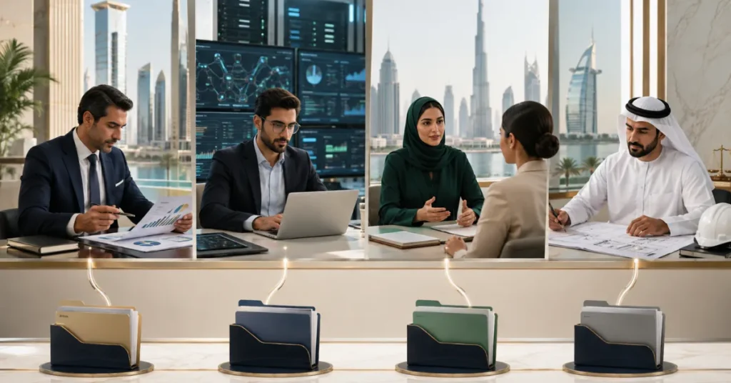 Professional Licence UAE application process showing activity code, qualifications, approvals, legal structure, office requirements and final licensing.