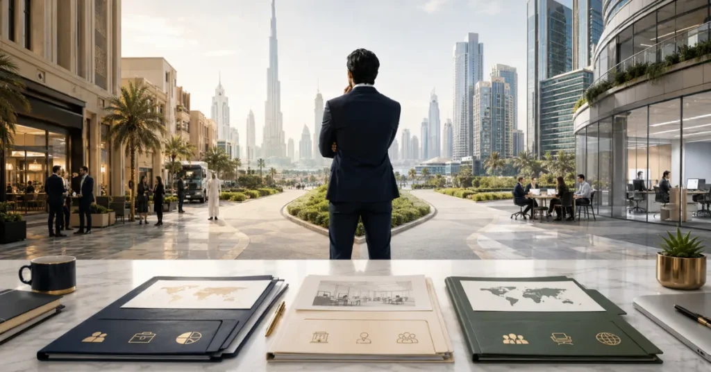 Small Business Setup UAE showing the decision between mainland and free zone based on customers, activity, office needs and growth plans.