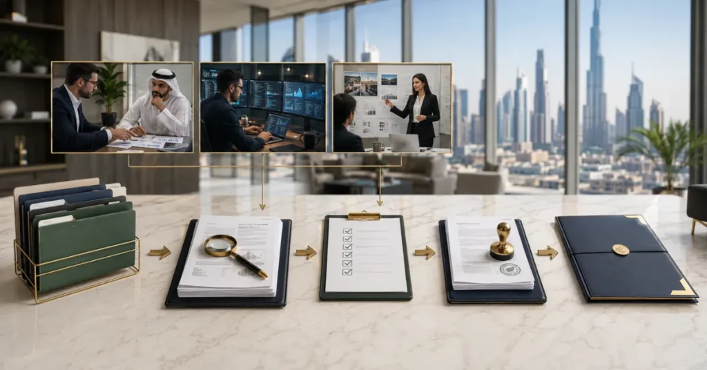 UAE professional licence versus commercial licence concept showing consulting services compared with product trading activities.