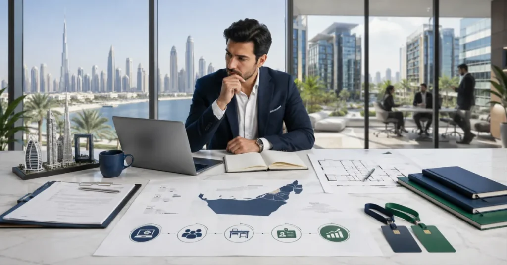 Small UAE Business examples comparing a remote consultant, local trading company and growing consultancy when choosing Free Zone or Mainland.