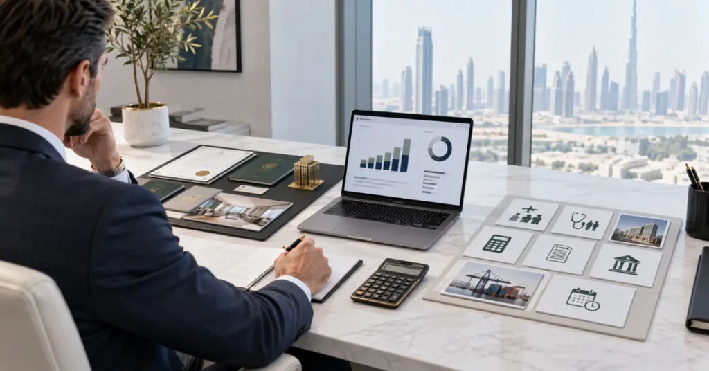 UAE business setup package comparison showing included formation services and additional visa, office, accounting, tax and renewal costs.