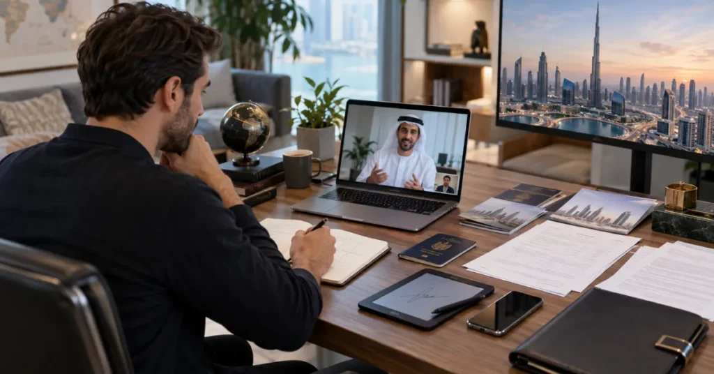 Overseas UAE business owner planning corporate banking, visa, relocation and tax compliance after company incorporation.