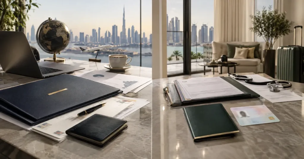 UAE company licence versus residence visa showing the difference between business ownership and personal residency requirements.