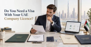 UAE company licence and residence visa planning showing business incorporation, immigration and residency documents for a company owner.