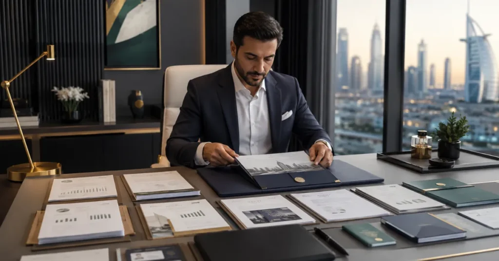 UAE Golden Residency application evidence showing tax records, business ownership, investment documents, project valuation and entrepreneur supporting documentation.