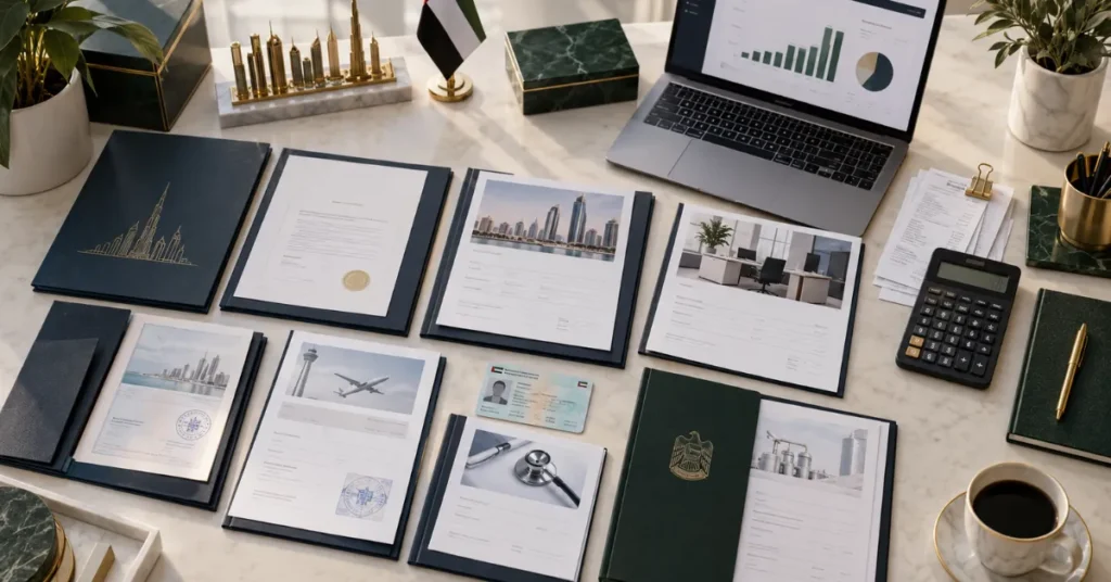 First-year UAE company formation costs showing licence, registration, workspace, visa, immigration and approval expenses.